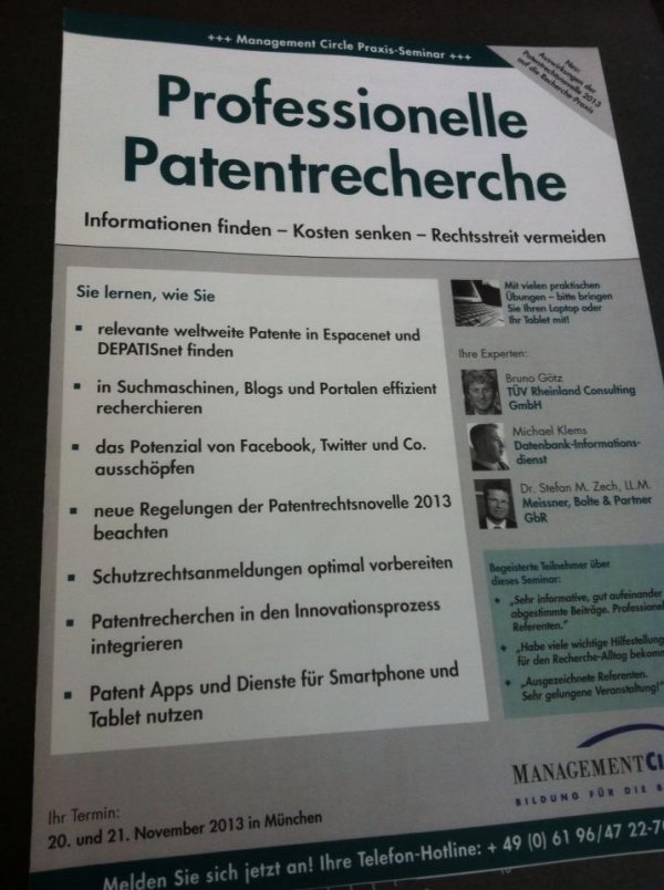Seminar Patentrecherche Management Circle in München