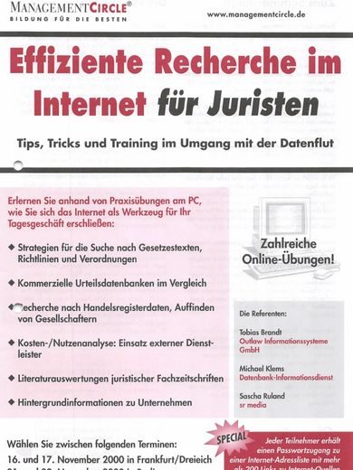 Effiziente Recherche im Internet für Juristen Seminar 11-2000 Cover
